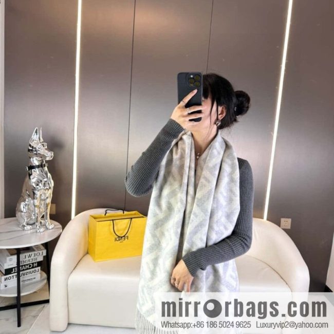 FENDI jacquard weave FF pattern, long fringed scarf