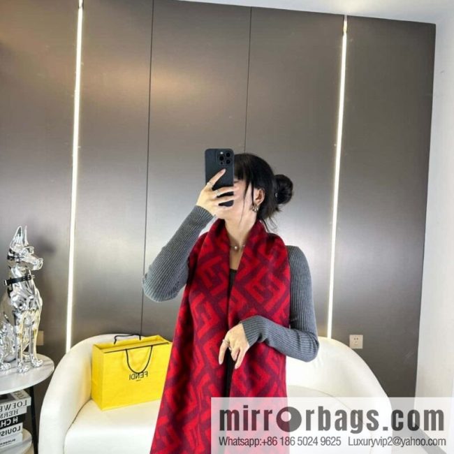 FENDI jacquard weave FF pattern, long fringed scarf