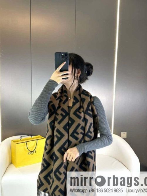 FENDI jacquard weave FF pattern, long fringed scarf