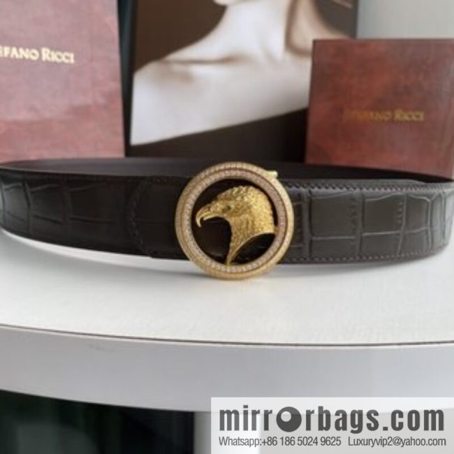 STEFANO RICCI Stephen Raunich Counter Stainless Steel Eagle Head Double Ring Inlaid Diamond Embellished Buckle 3.8cm First Layer Cowhide Fine Imitation Crocodile Leather Belt - Image 3