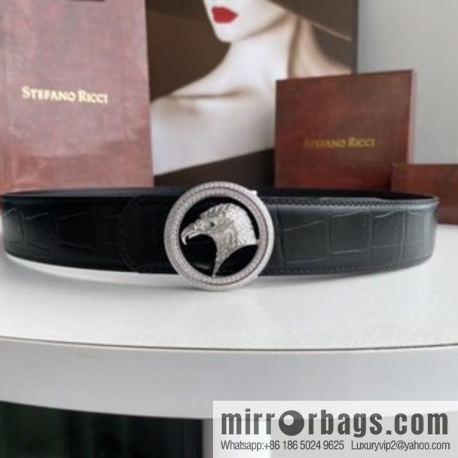 STEFANO RICCI Stephen Raunich Counter Stainless Steel Eagle Head Double Ring Inlaid Diamond Embellished Buckle 3.8cm First Layer Cowhide Fine Imitation Crocodile Leather Belt - Image 2