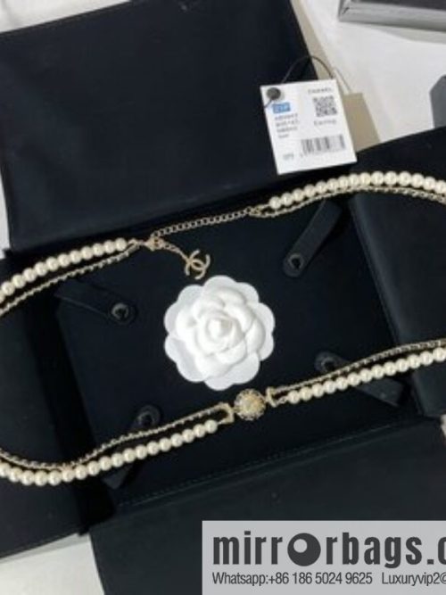 CHANEL CHANEL Double C Black Leather Rope Double Pearl Waist Chain Belt