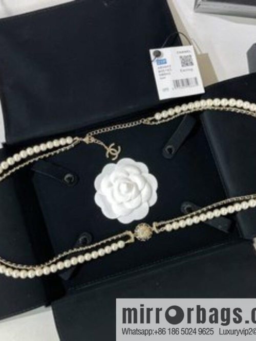 CHANEL CHANEL Double C Black Leather Rope Double Pearl Waist Chain Belt