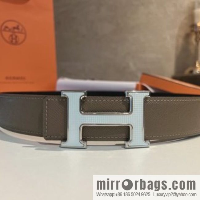 Hermes, stainless steel fiber sheet material cowhide palm texture belt men 3.8cm - Image 6