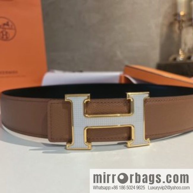 Hermes, stainless steel fiber sheet material cowhide palm texture belt men 3.8cm - Image 5