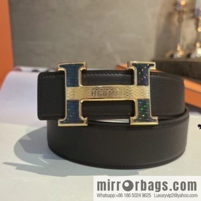 Hermes, stainless steel fiber sheet material cowhide palm texture belt men 3.8cm - Image 4
