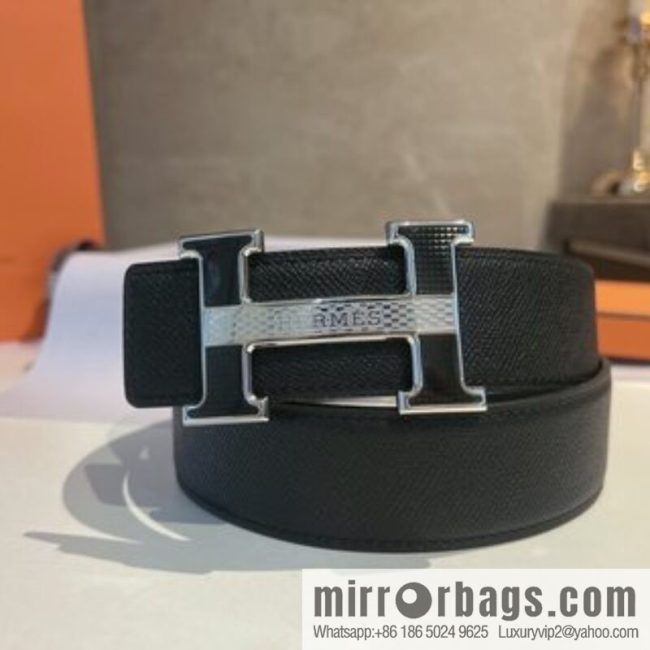 Hermes, stainless steel fiber sheet material cowhide palm texture belt men 3.8cm - Image 3