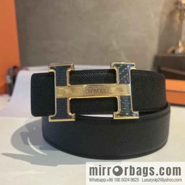 Hermes, stainless steel fiber sheet material cowhide palm texture belt men 3.8cm - Image 2