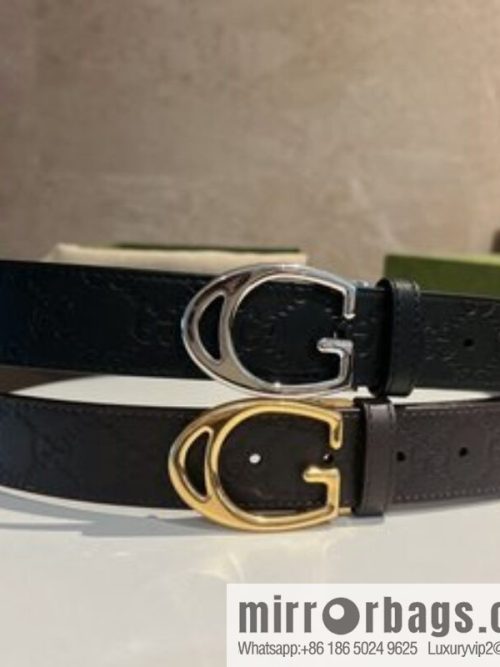 Gucci Gucci, first layer cowhide embossed texture G-shaped metal clip buckle men\'s 35mm belt