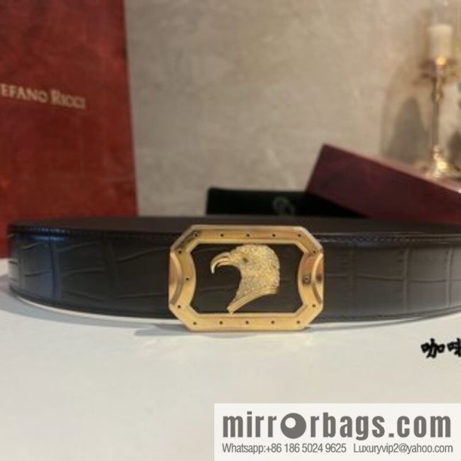 Stefano. Ricci Stephen, stainless steel hand-carved craft eagle head selection cowhide pressed texture belt 3.8cm - Image 3