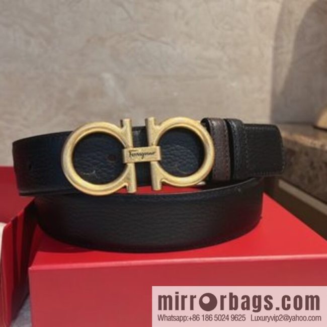 Ferragamo Ferragamo, first layer of cowhide with exquisite counter version retro metal buckle men\'s 3.5cm belt - Image 2