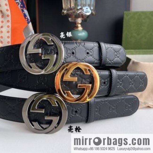 Gucci/Gucci Men\'s Interlocking Double G Metal Buckle Belt