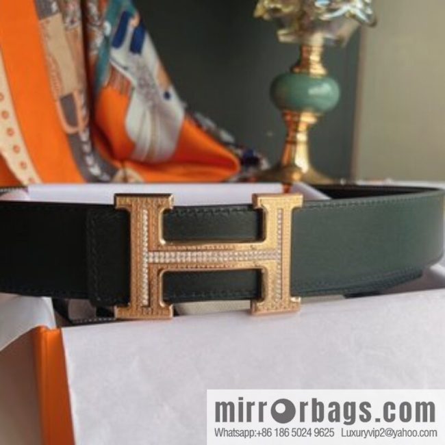 Hermes Hermes, using selected imported cowhide inlaid diamonds 3.8cm men\'s belt - Image 4