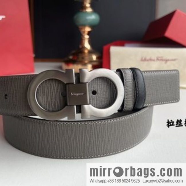 Ferragamo Ferragamo, exquisite 8-figure metal buckle men\'s textured belt 3.5cm - Image 4