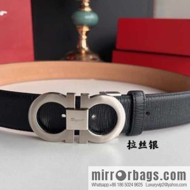 Ferragamo Ferragamo, exquisite 8-figure metal buckle men\'s textured belt 3.5cm - Image 2
