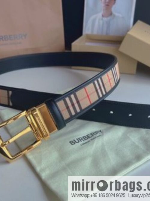 BURBERRY Burberry Italian Men\'s Brown Checkered Boutique Pure Copper Needle Metal Buckle Men\'s 3.5 Belt