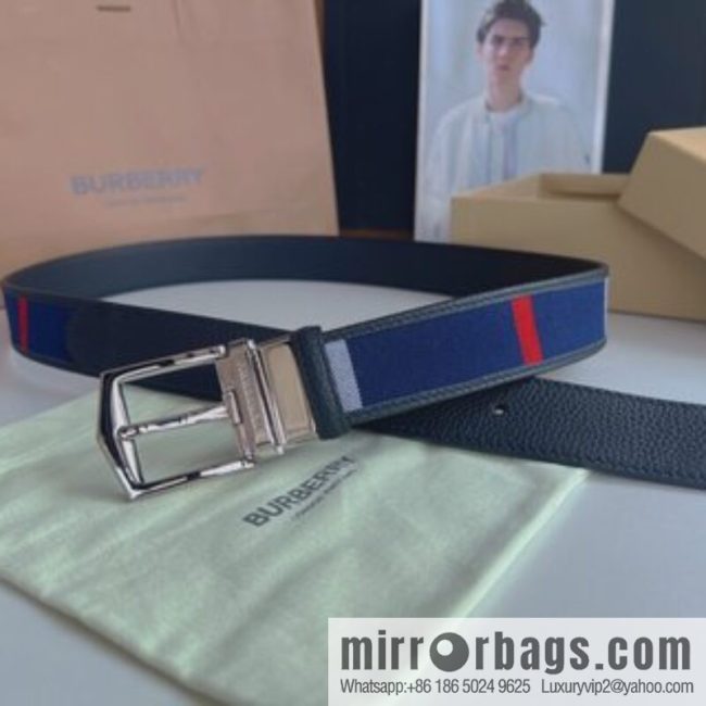 BURBERRY Burberry Italian Men\'s Brown Checkered Boutique Pure Copper Needle Metal Buckle Men\'s 3.5 Belt