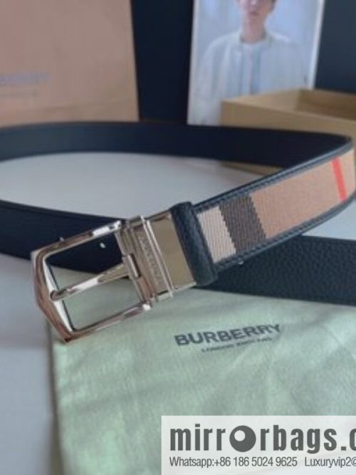 BURBERRY Burberry Italian Men\'s Brown Checkered Boutique Pure Copper Needle Metal Buckle Men\'s 3.5 Belt