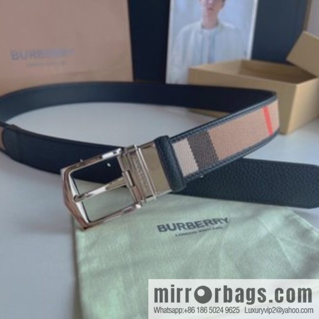 BURBERRY Burberry Italian Men\'s Brown Checkered Boutique Pure Copper Needle Metal Buckle Men\'s 3.5 Belt