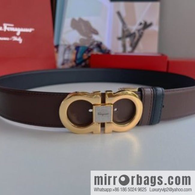 Ferragamo Ferragamo, boutique 8-character counter version metal buckle men\'s 3.5cm belt - Image 3