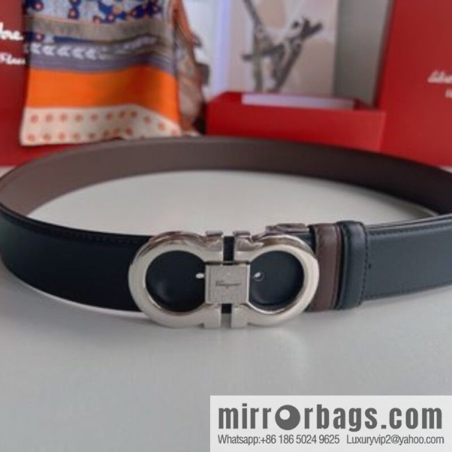 Ferragamo Ferragamo, boutique 8-character counter version metal buckle men\'s 3.5cm belt - Image 2