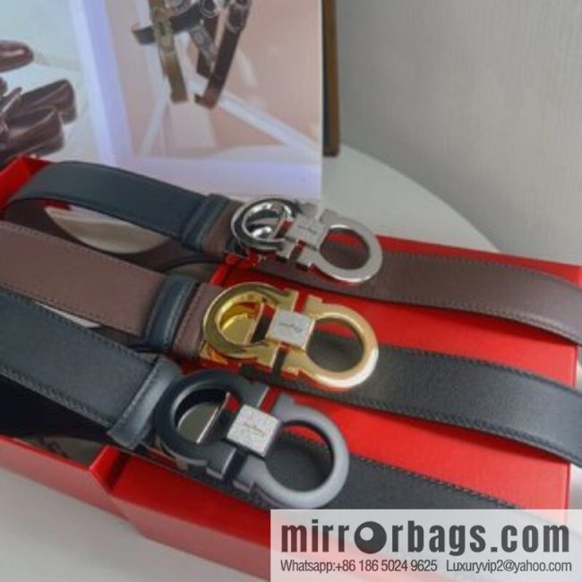 Ferragamo Ferragamo, boutique 8-character counter version metal buckle men\'s 3.5cm belt