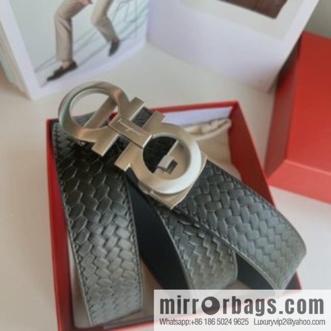 Ferragamo Ferragamo, double-sided first-layer cowhide embossed with alveolar belt men 3.5cm - Image 2