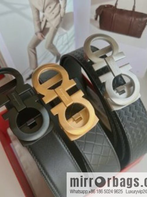Ferragamo Ferragamo, double-sided first-layer cowhide embossed with alveolar belt men 3.5cm