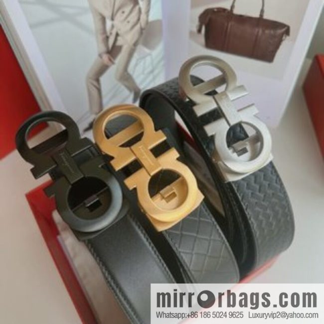 Ferragamo Ferragamo, double-sided first-layer cowhide embossed with alveolar belt men 3.5cm