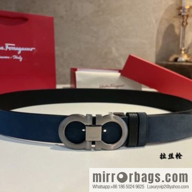 Ferragamo Ferragamo, imported suede and lychee double-sided adjustable belt 3.5cm - Image 4