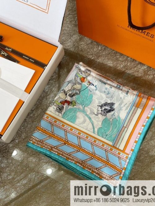 Hermes \"Rotary Step and Serpentine Forward\" Double-sided silk scarf