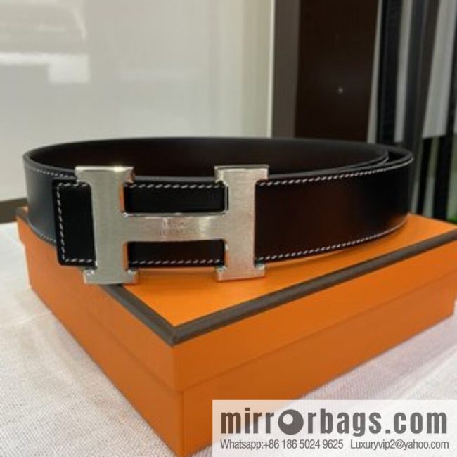 Hermès, stainless steel horse-drawn carriage micro-welding process button head buckle, double-sided delicate cowhide belt - Image 4
