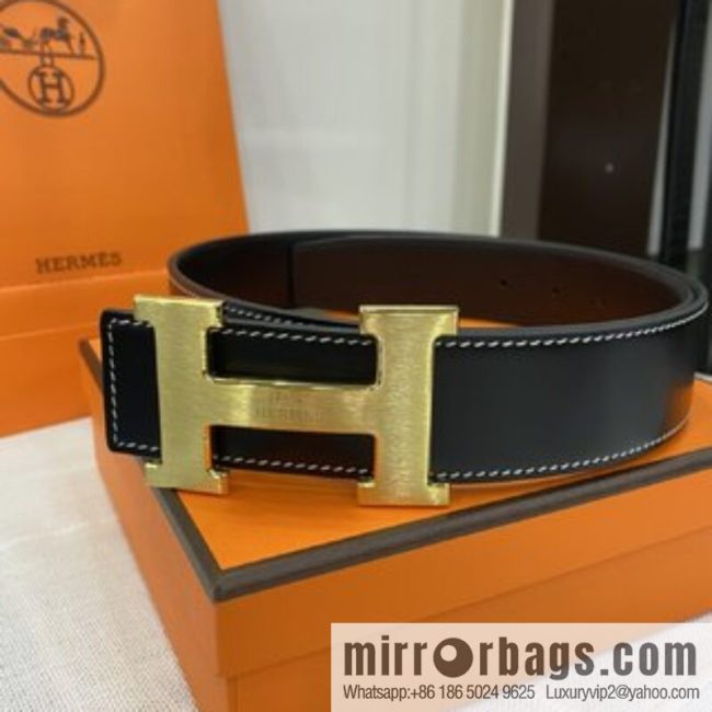 Hermès, stainless steel horse-drawn carriage micro-welding process button head buckle, double-sided delicate cowhide belt - Image 3