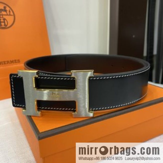 Hermès, stainless steel horse-drawn carriage micro-welding process button head buckle, double-sided delicate cowhide belt - Image 2