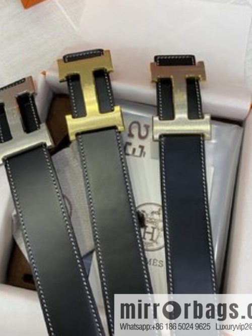 Hermès, stainless steel horse-drawn carriage micro-welding process button head buckle, double-sided delicate cowhide belt