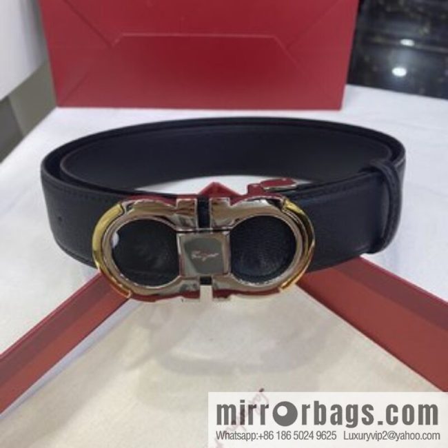 Ferragamo\'s new 3.5cm Gancio double-circle intercolored edge metal clip buckle, with the first layer of cowhide belt - Image 4