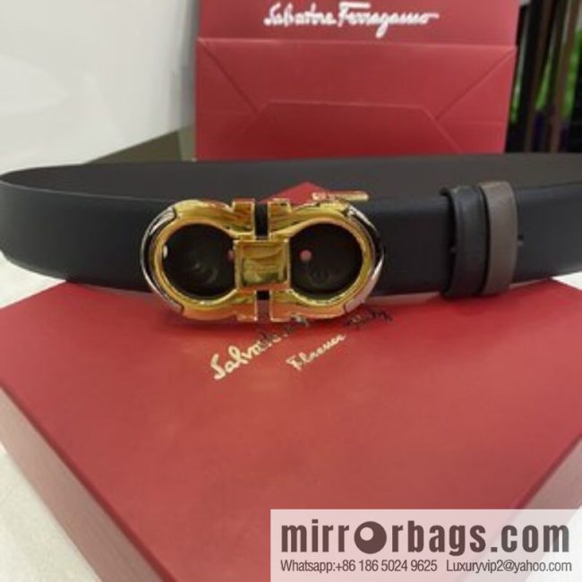 Ferragamo\'s new 3.5cm Gancio double-circle intercolored edge metal clip buckle, with the first layer of cowhide belt - Image 2