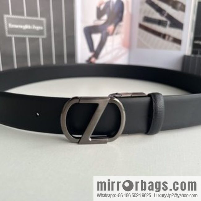 Z ZEGNA Zegna men\'s black first layer cowhide leather plate buckle belt 3.5cm - Image 4