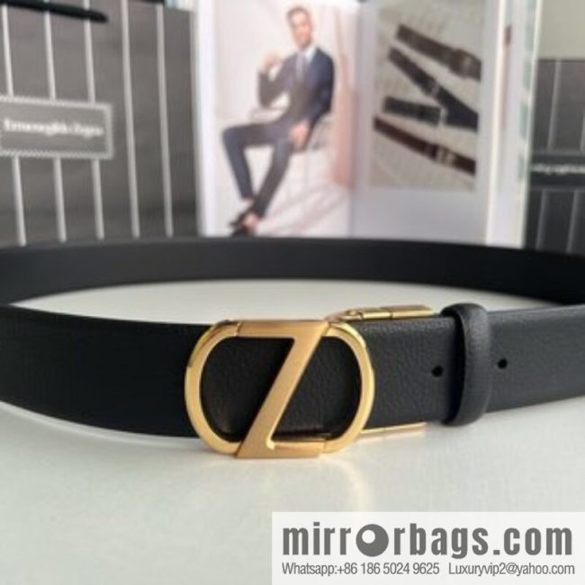 Z ZEGNA Zegna men\'s black first layer cowhide leather plate buckle belt 3.5cm - Image 3