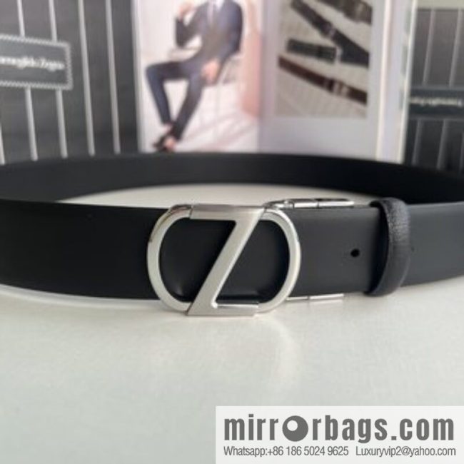 Z ZEGNA Zegna men\'s black first layer cowhide leather plate buckle belt 3.5cm - Image 2