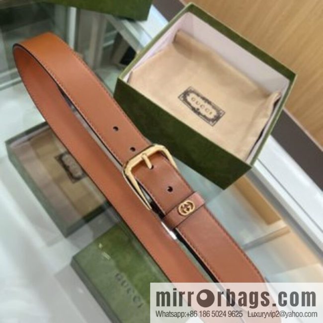 Gucci Gucci, double G counter new double-sided first-layer cowhide pure copper hardware electroplated 3.5cm belt - Image 3