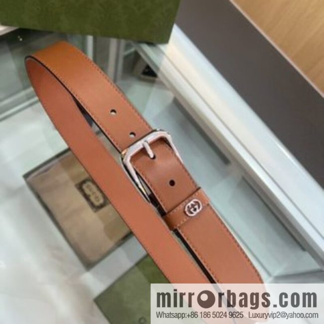 Gucci Gucci, double G counter new double-sided first-layer cowhide pure copper hardware electroplated 3.5cm belt - Image 2