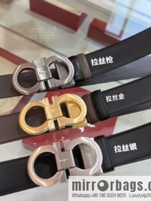 Salvatore Ferragamo Exquisite Counter Version Double Circle Horseshoe Metal Buckle 3.5cm Men\'s Belt