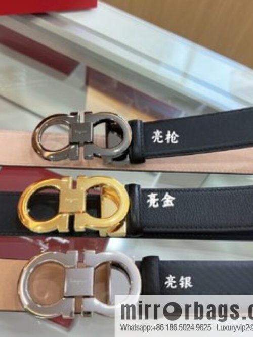 Salvatore Ferragamo Exquisite Counter Version Double Circle Horseshoe Metal Buckle Men\'s 3.5cm Belt