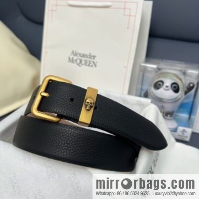 Alexander Alexander McQueen, top layer cowhide lychee texture gold-filled belt marked metal buckle men\'s belt - Image 3