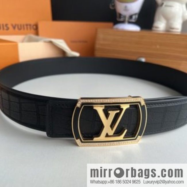 LV/Louis Vuitton, metal buckle solid steel resin craft inlaid men\'s 4.0 belt - Image 3