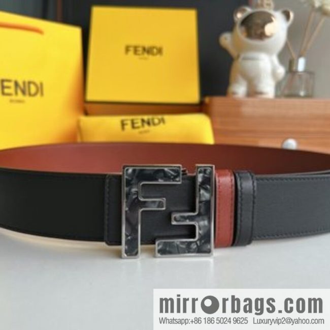 FENDI Fendi FF logo exquisite craftsmanship metal buckle first layer cowhide belt 4.0cm - Image 4