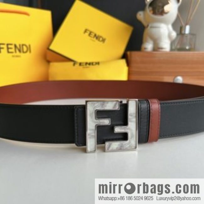 FENDI Fendi FF logo exquisite craftsmanship metal buckle first layer cowhide belt 4.0cm - Image 2