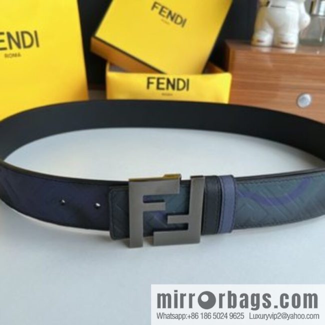 Fendi, printed dark blue double FF cowhide belt 4.0cm - Image 3