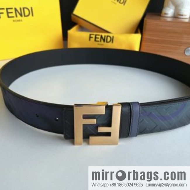 Fendi, printed dark blue double FF cowhide belt 4.0cm - Image 4